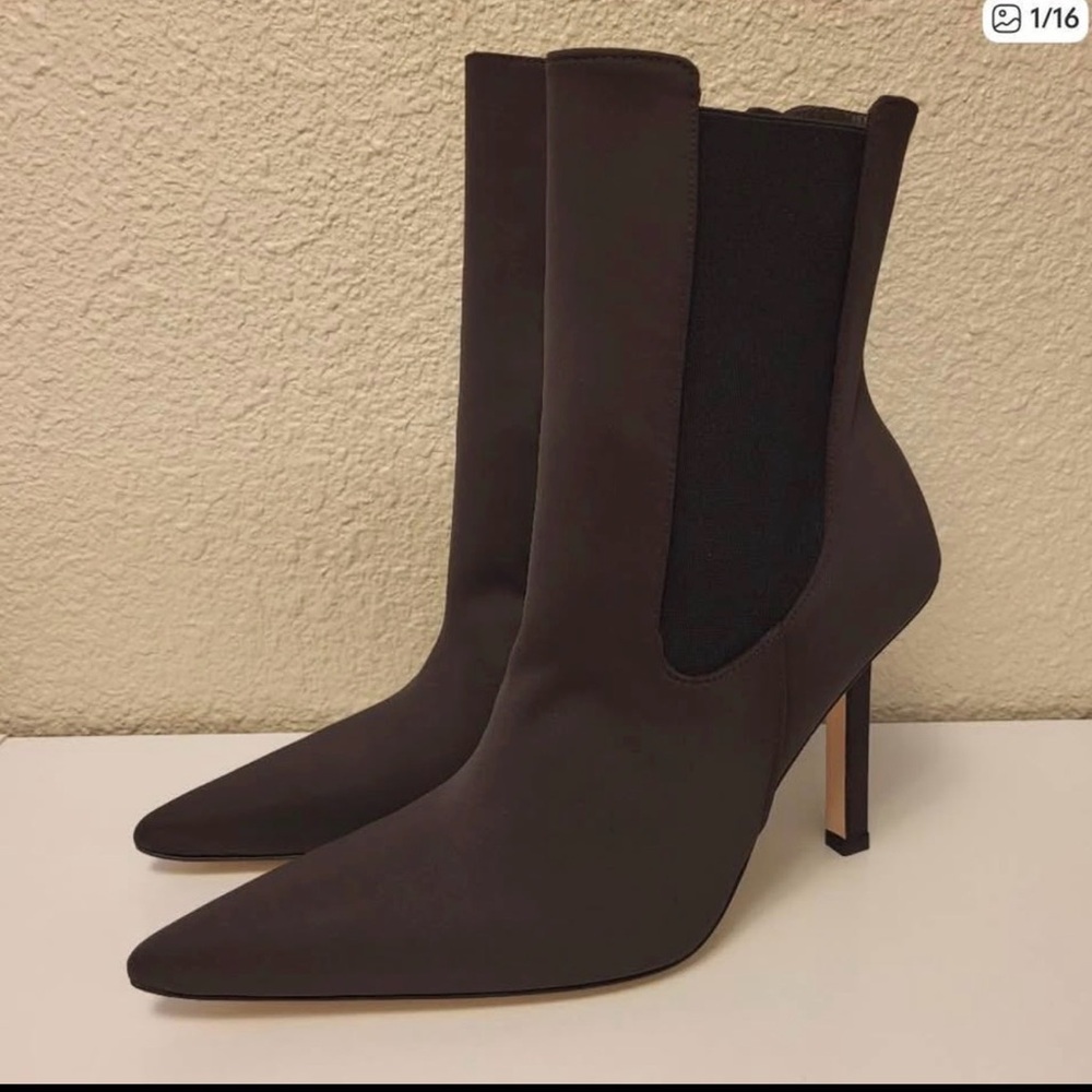 Good American High Kickstand Bootie Pull Up Neoprene Chocolate Brown US 7.5